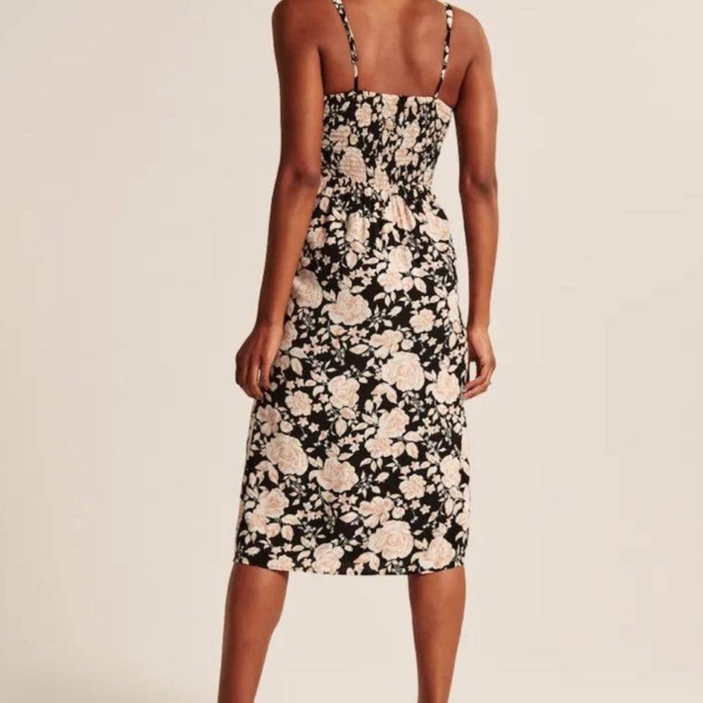 Abercrombie & Fitch Black Floral Cinch Front Midi Dress XS - Picture 5 of 10